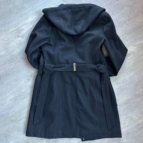 TOMMY HILFIGER Belted Faux-Fur-Trim Hooded Coat XS - Picture 4 of 4